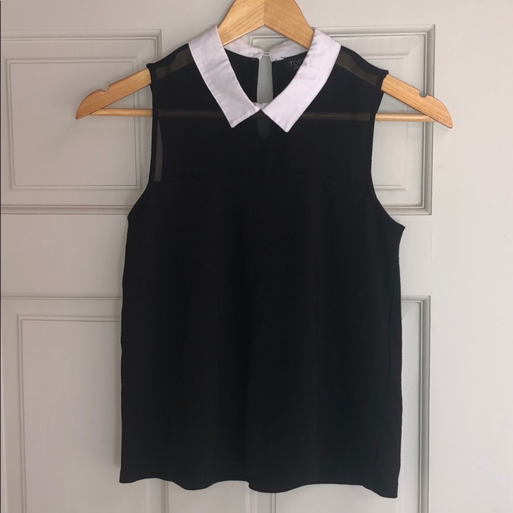 Topshop Collared Chiffon Panel Top/Blouse (Size 4)